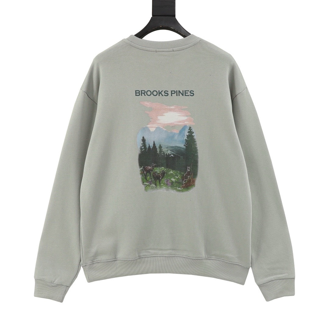 Gray oil painting round neck sweatshirt