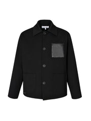 Three-pocket wool utility lapel jacket