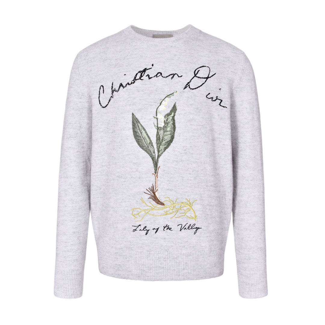 lily of the valley embroidered crew neck sweater