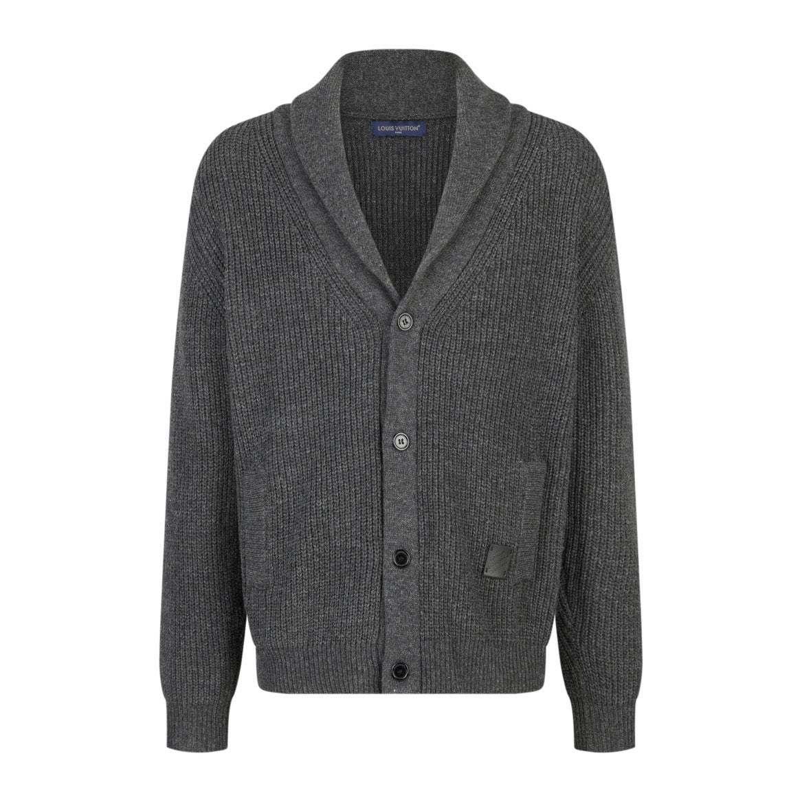 Leather label cashmere cardigan sweater