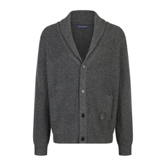 Leather label cashmere cardigan sweater