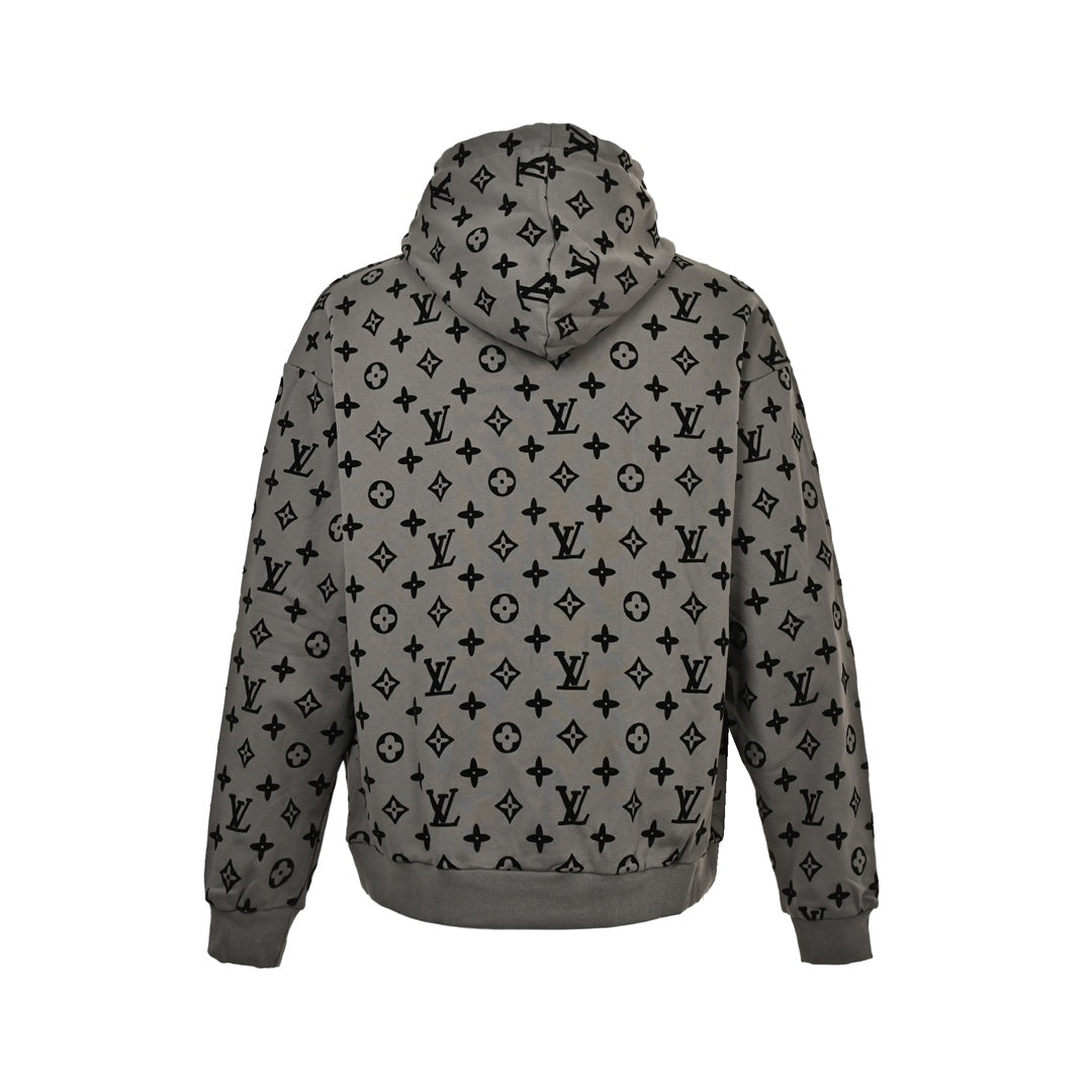 All-over presbyopia flocked print hooded sweatshirt