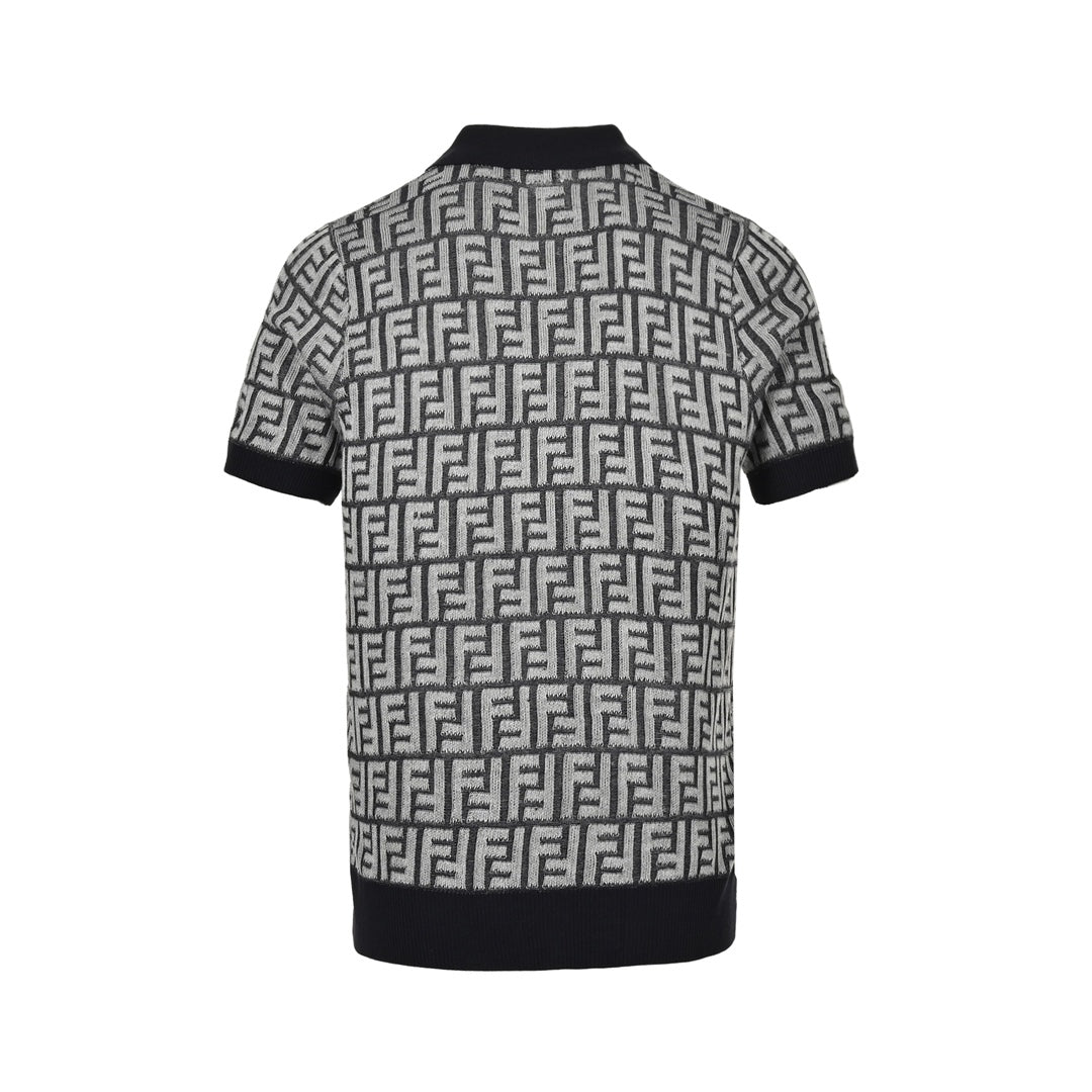 Allover printed  jacquard knitted Polo short sleeves