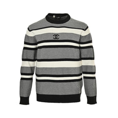 Double CC logo embroidered striped knitted pullover sweater