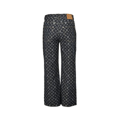 Heavy duty full print jacquard pearl button straight leg jeans