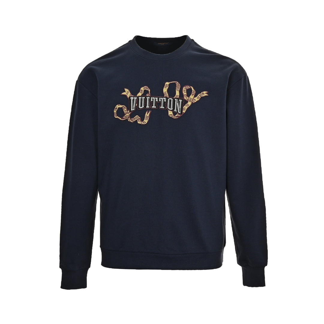 Streamer patch embroidered crew neck sweatshirt