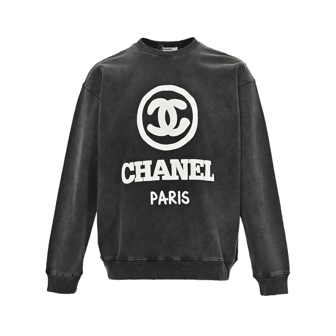 Washed foam printed crew neck sweatshirt