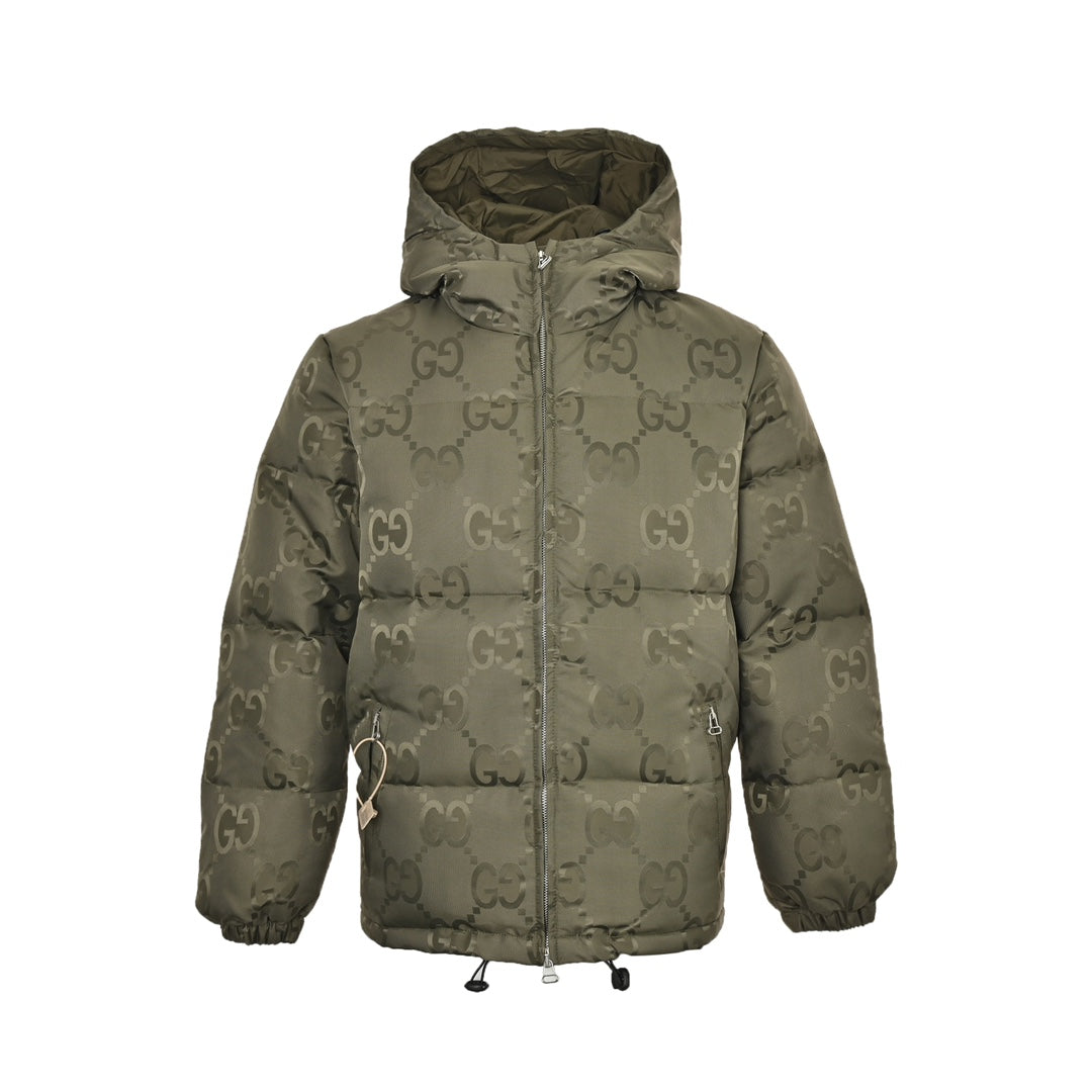 Dark pattern Double G jacquard canvas hooded down jacket