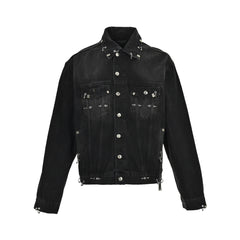 Rivet-pierced fire-toe denim jacket