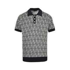 Allover printed  jacquard knitted Polo short sleeves