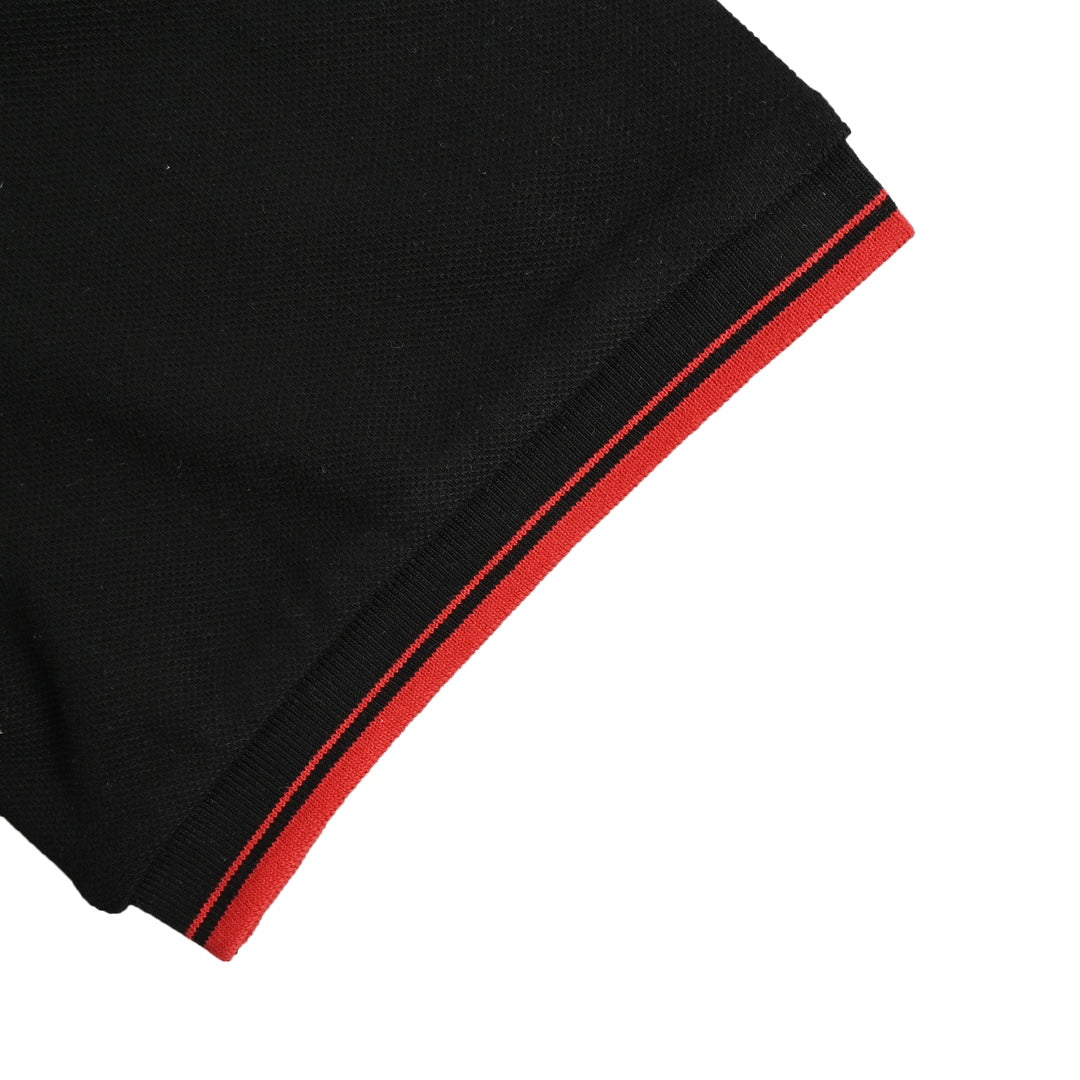 Embroidered black and red striped short sleeves