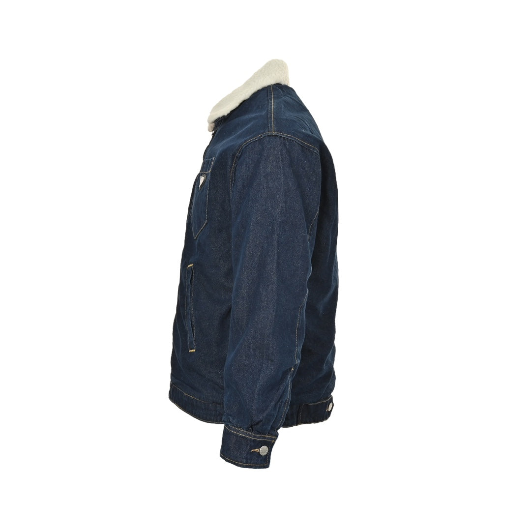 Denim lambswool lapel jacket