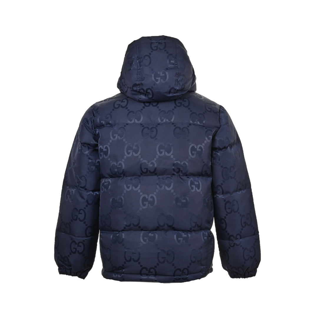 Dark pattern Double G jacquard canvas hooded down jacket