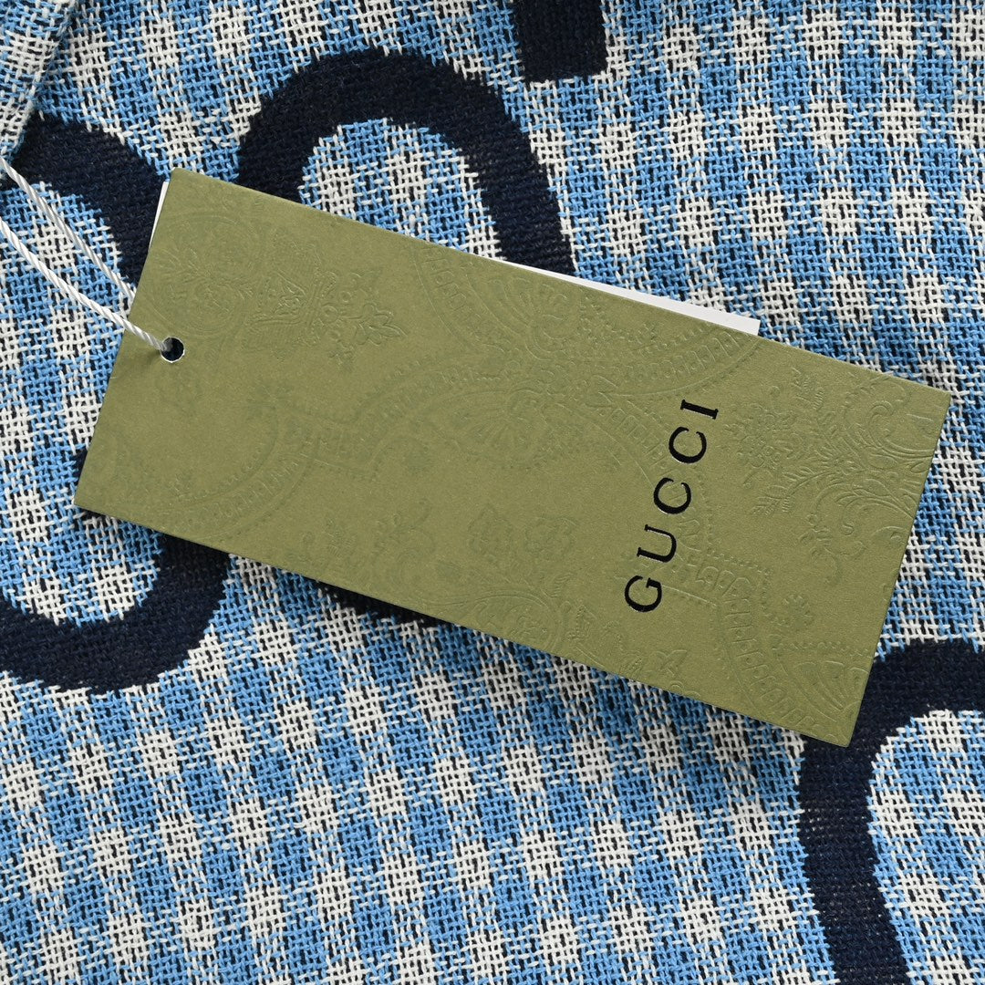 Blue plaid cotton and linen jacquard long-sleeved shirt