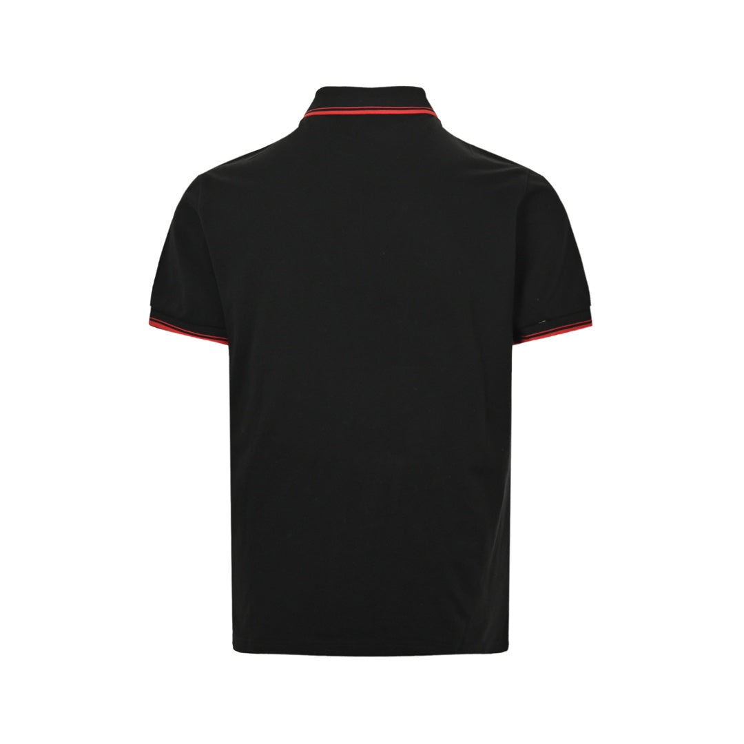 Embroidered black and red striped short sleeves