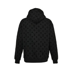 All-over presbyopia flocked print hooded sweatshirt