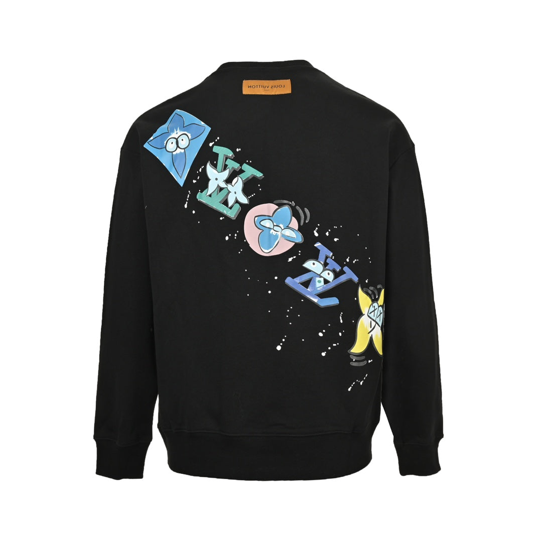 Colorful presbyopic letter graffiti print crew neck sweatshirt