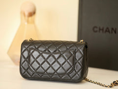 Mini Flap Bag Grained Calfskin & Gold-Tone Metal Black