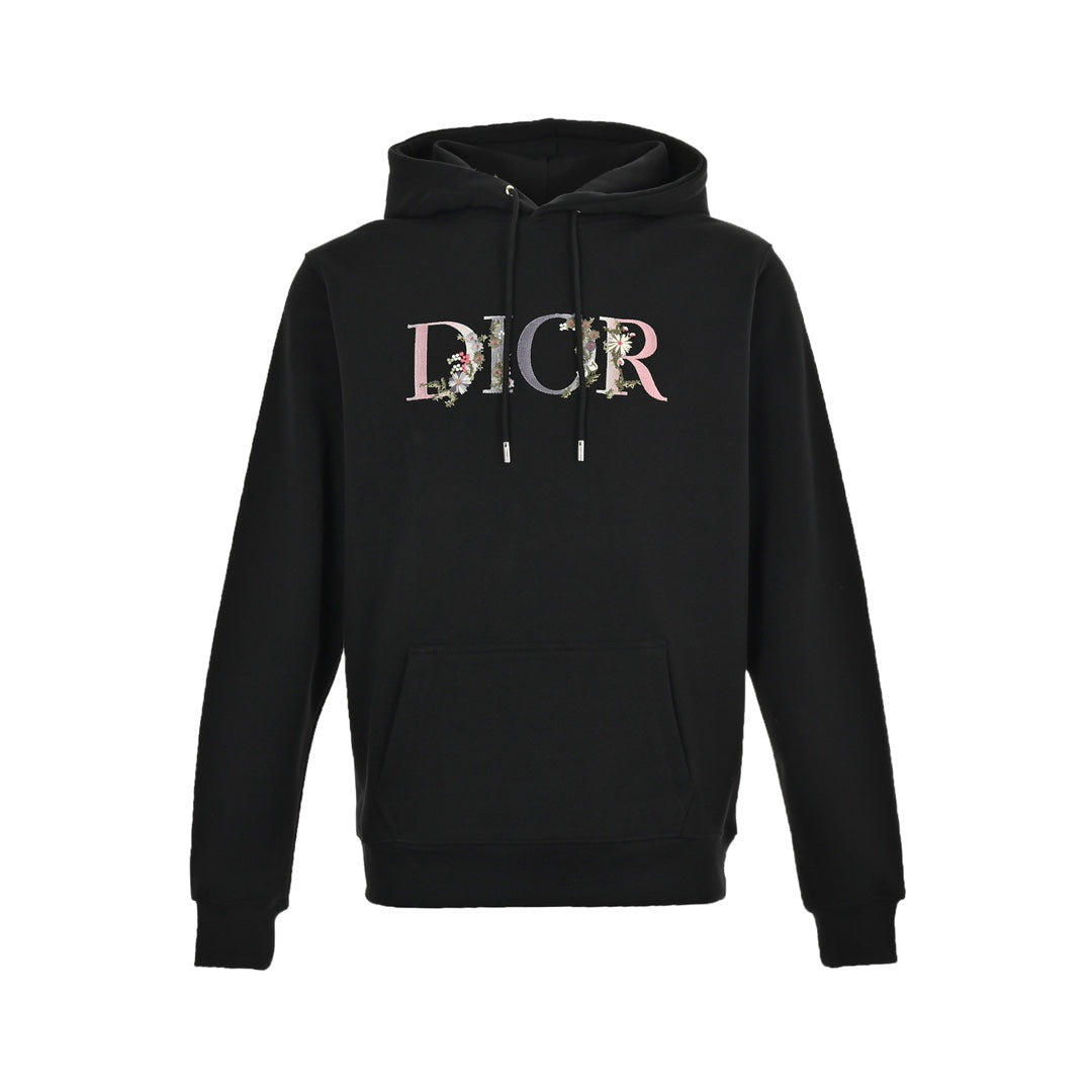 gradient floral letter embroidered hooded sweatshirt